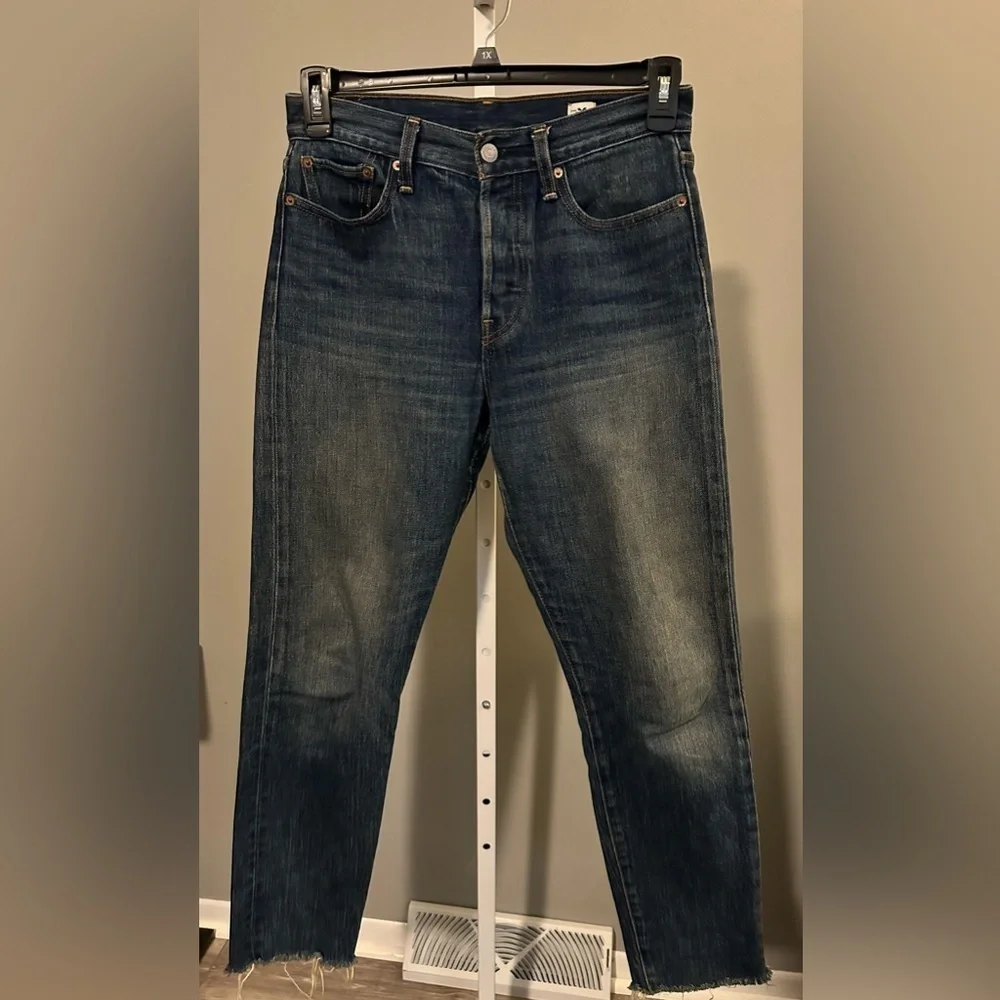 Levi's White Oak Cone Denim 501 Jeans - Button Fly - Size 28 - Frayed Bottoms